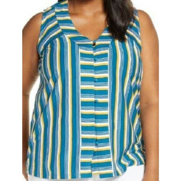 NWT Caslon V-neck Tank Top Womens Striped Shirt Plus Size 1x (551 - Picture 1 of 9